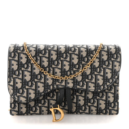 Christian Dior Oblique Saddle Chain Pouch Blue 1 of 10