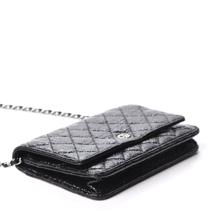Chanel Distressed Patent Calfskin Quilted Wallet on Chain WOC Black 3 of 11