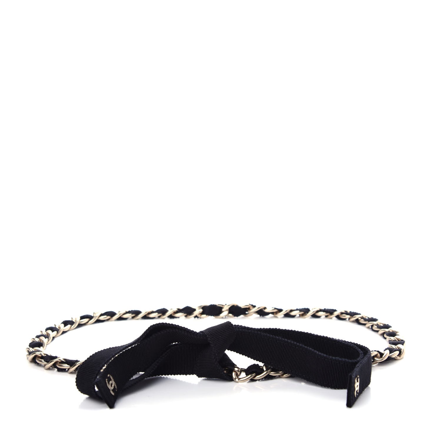 Grosgrain Chain CC Bow Belt Black Gold