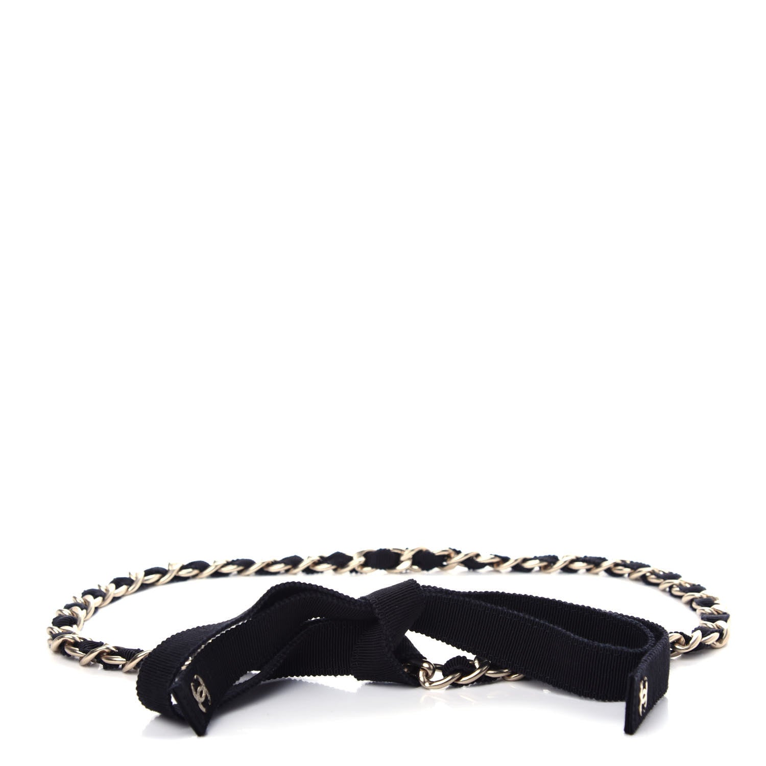 Chanel Grosgrain Chain CC Bow Belt Black Gold 1 of 4