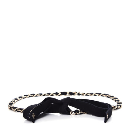 Chanel Grosgrain Chain CC Bow Belt Black Gold 1 of 4
