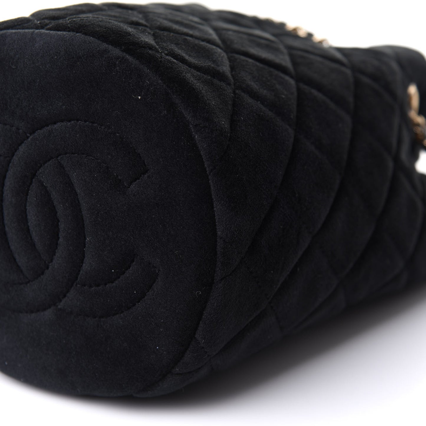 Velvet Quilted Pearl Crush Drawstring Bag Black