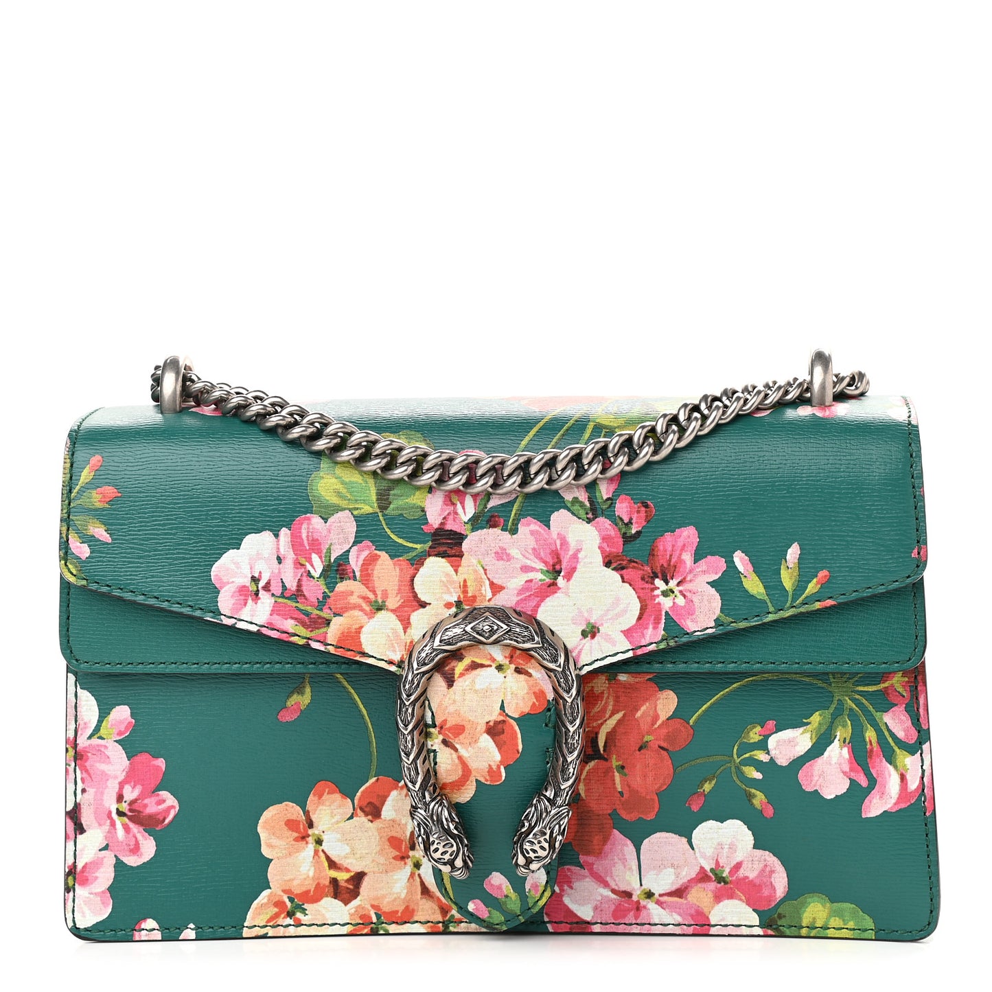 Calfskin Blooms Print Small Dionysus Shoulder Bag Bright Emerald Multicolor