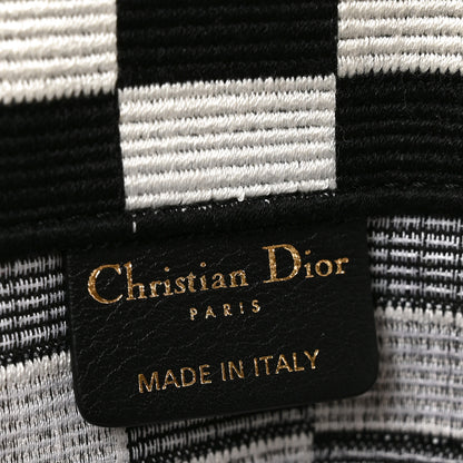 Christian Dior Canvas Embroidered Checkered Book Tote Black White 6 of 11