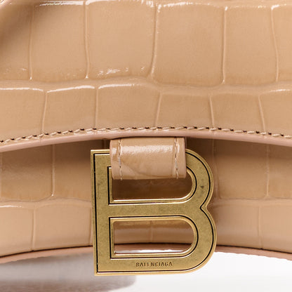Balenciaga Shiny Calfskin Crocodile Embossed Hourglass Top Handle Bag XS Nude Beige 8 of 12