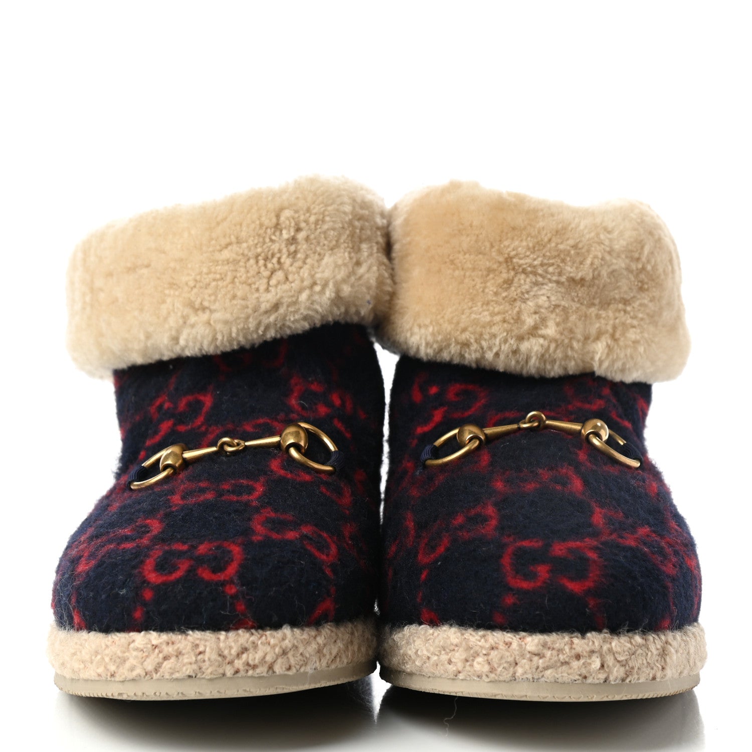 Gucci Covered Wool GG Monogram Mens Fria Horsebit Ankle Boots 8.5 Blue Red Butterscotch 2 of 8