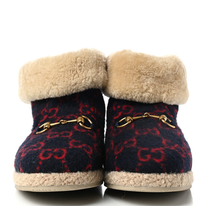Gucci Covered Wool GG Monogram Mens Fria Horsebit Ankle Boots 8.5 Blue Red Butterscotch 2 of 8