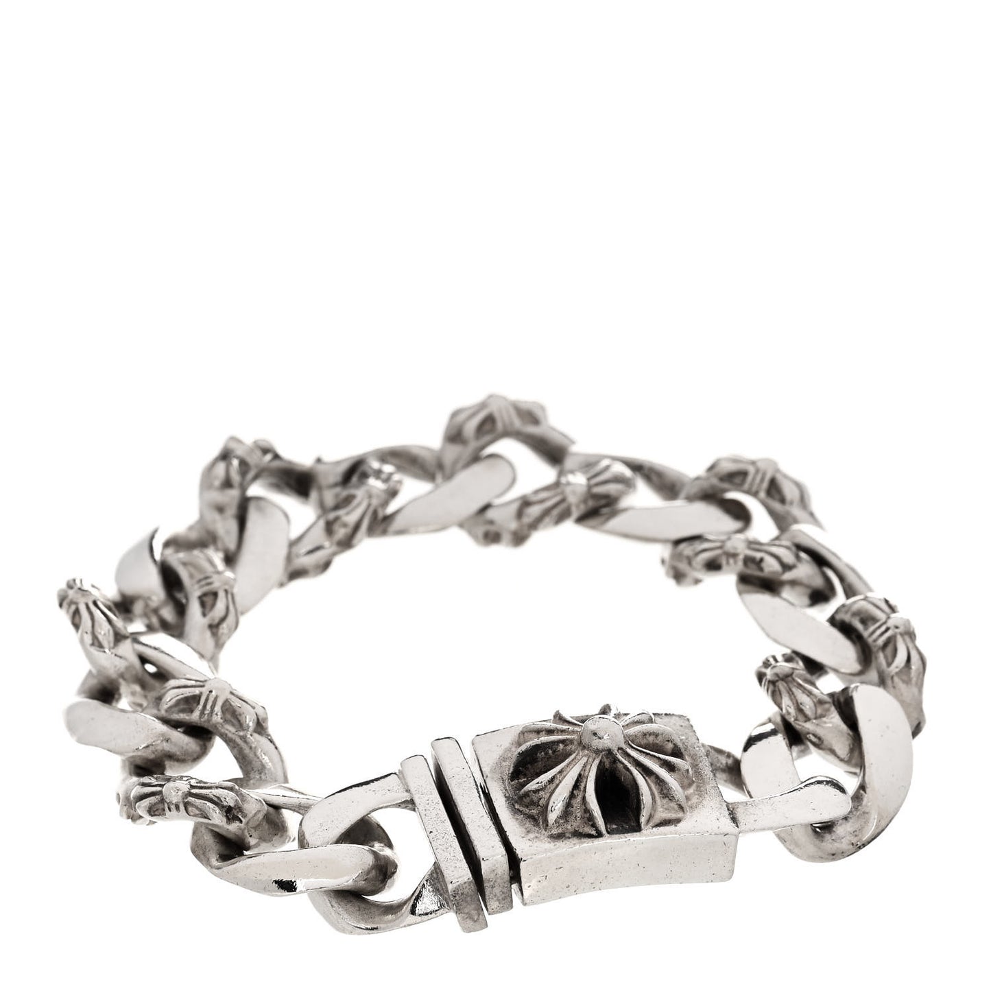 Sterling Silver Cross Box Fancy Link Curb Chain Bracelet