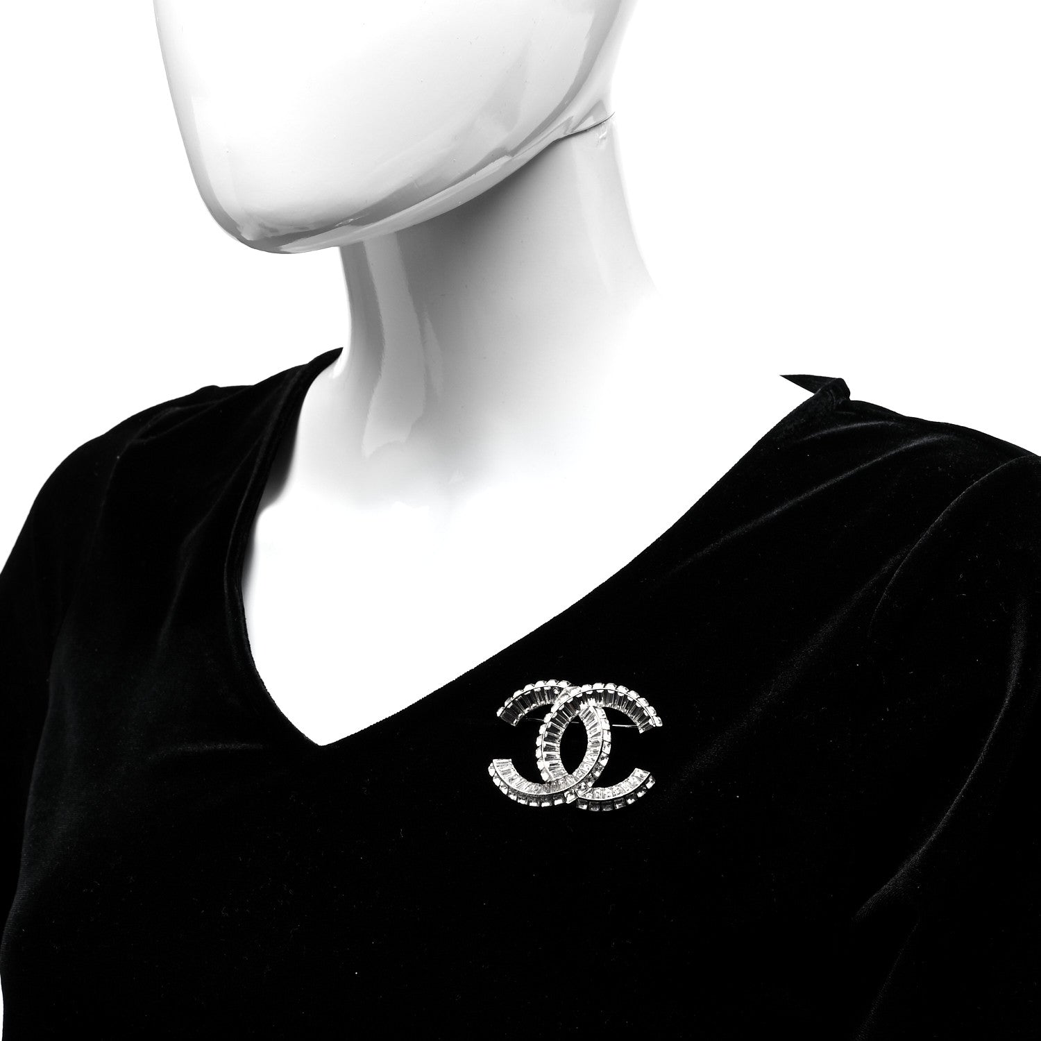 Chanel Baguette Crystal CC Brooch Silver 2 of 6