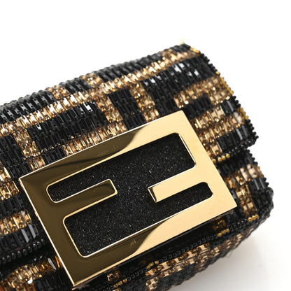 Fendi Crystal Vitello King FF Beaded Nano Maxi Buckle Baguette Charm Moro Black 11 of 12