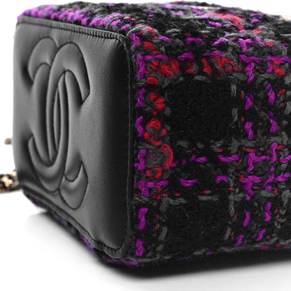 Chanel Tweed Quilted Small Vanity Case With Chain Black Purple Green Red 10 of 11