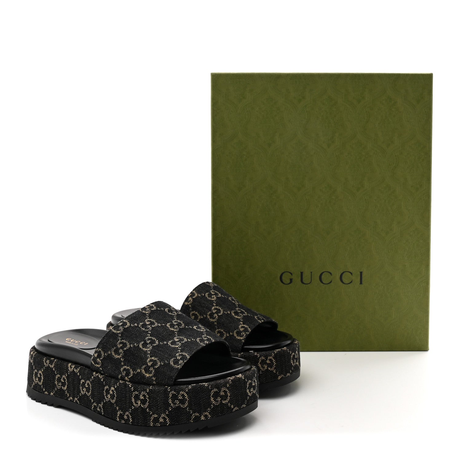 靴 Gucci Chain & Monogram Sandals 38 Gucci Jacquard Black Denim GG Monogram Angelina Platform 55mm