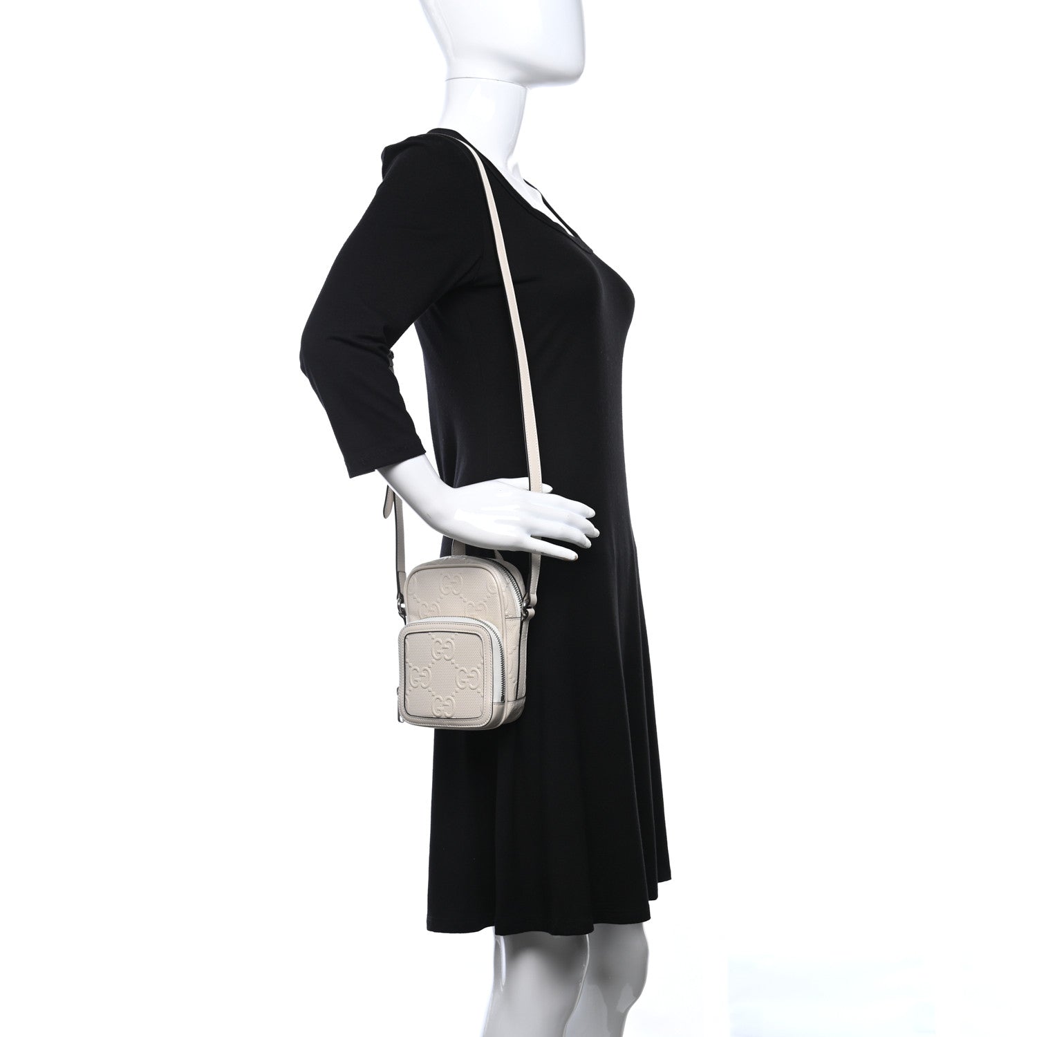 Gucci Calfskin GG Tennis Embossed Mini Double Zip Messenger Bag Mystic White 2 of 9