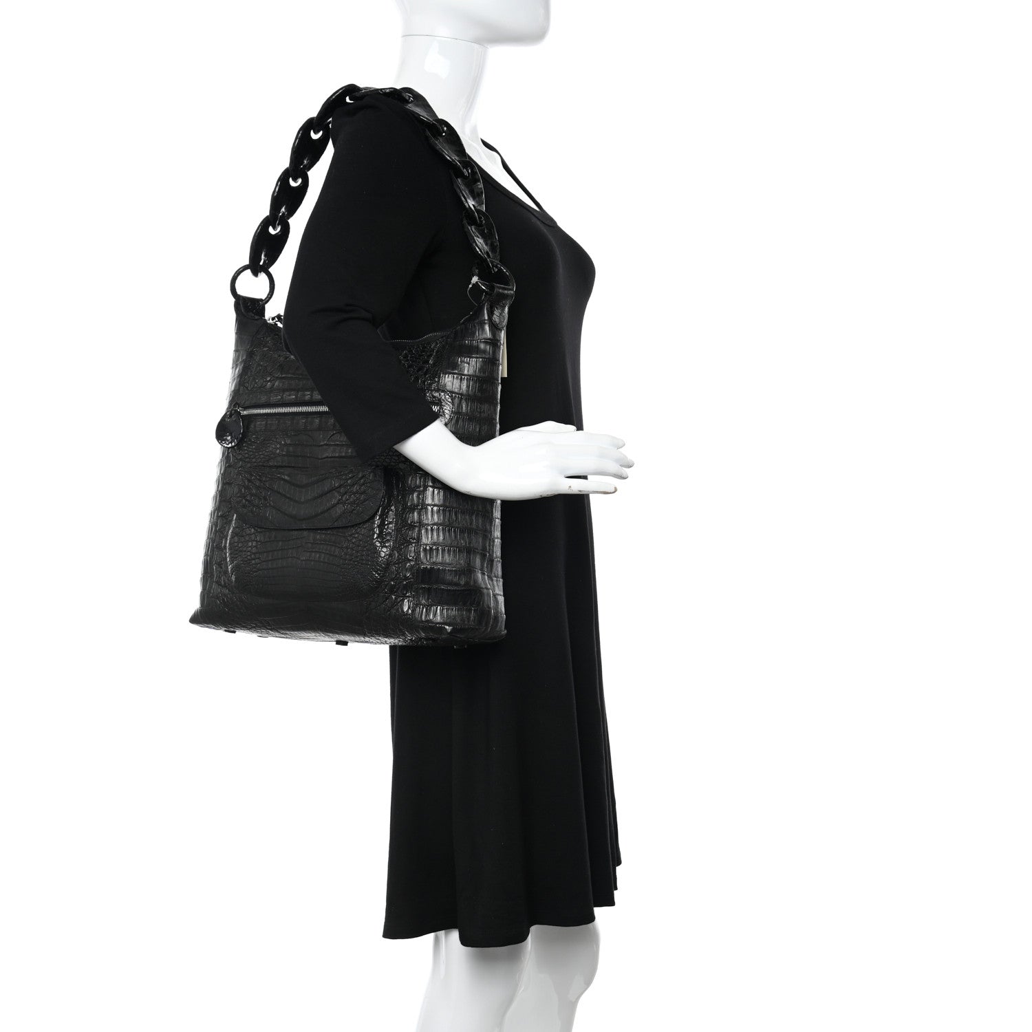 Nancy Gonzalez Crocodile Chain Hobo Black 2 of 14