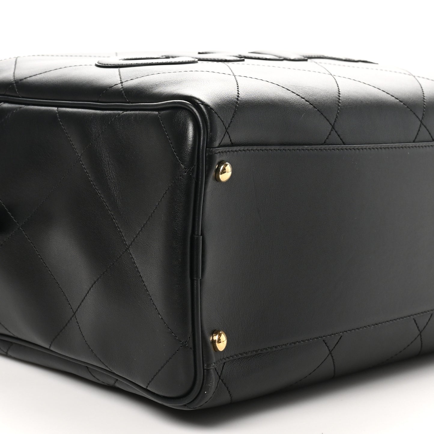 Calfskin Stitched Maxi Logo Bowling Bag Black