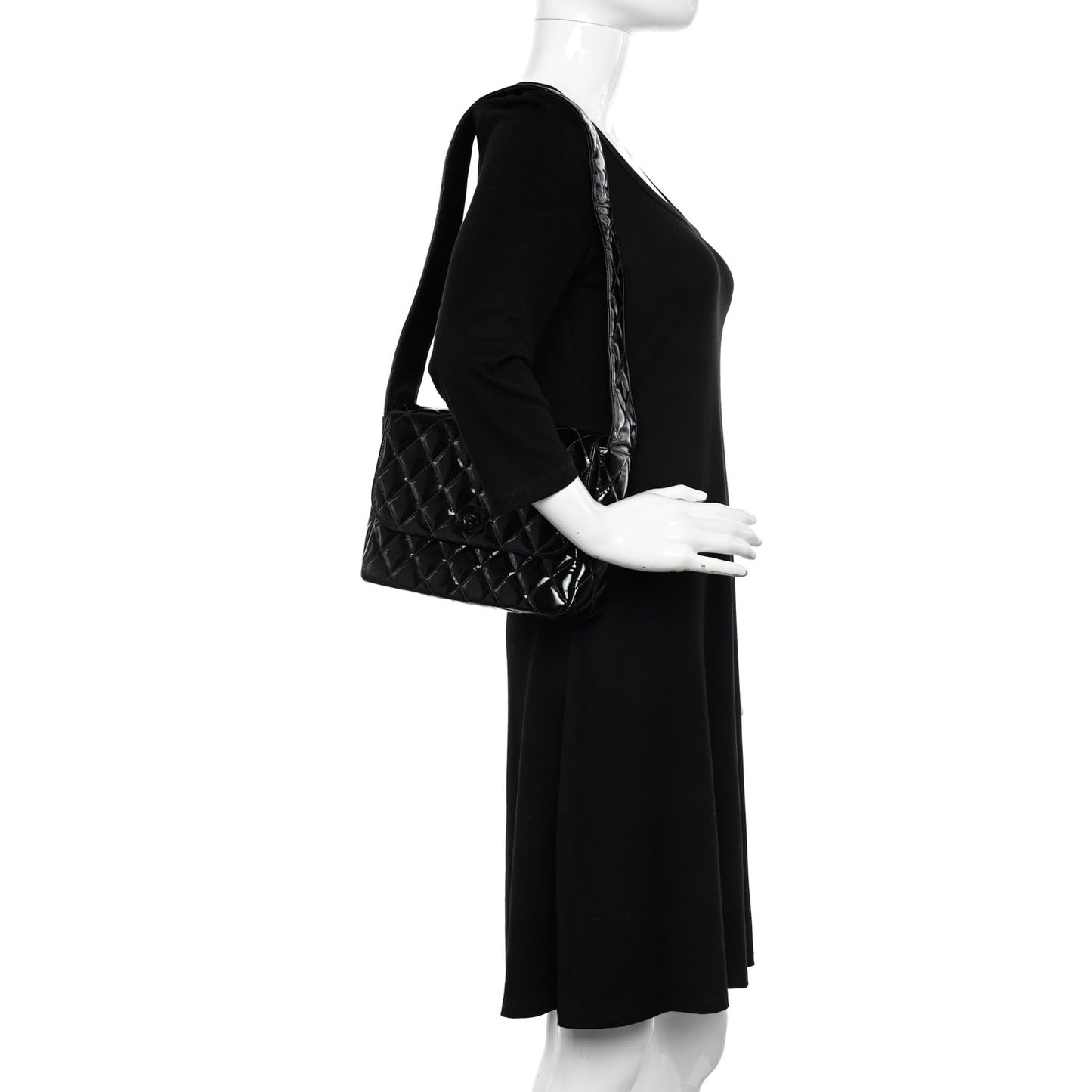 Patent Quilted Shoulder Flap Bag Black