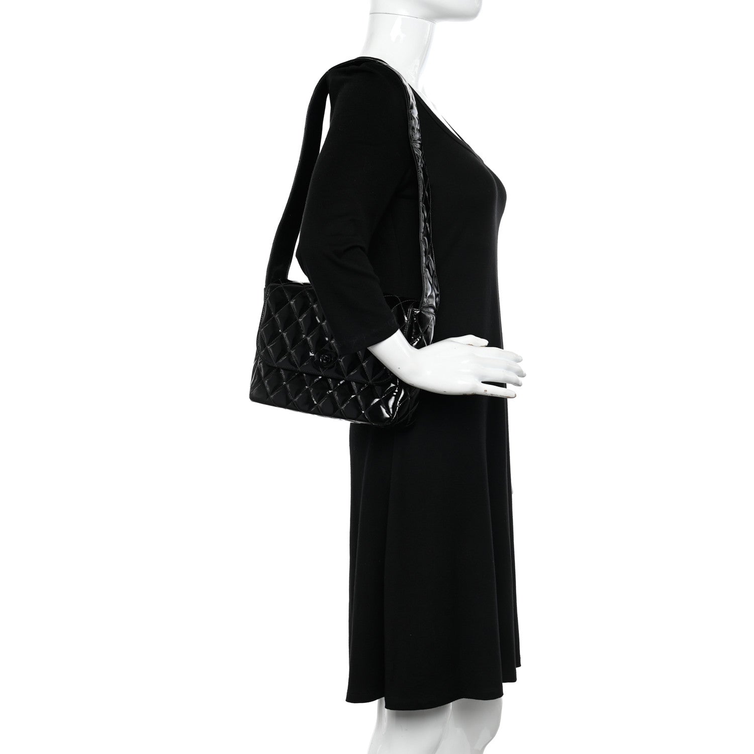 Chanel Patent Quilted Shoulder Flap Bag Black 2 of 10