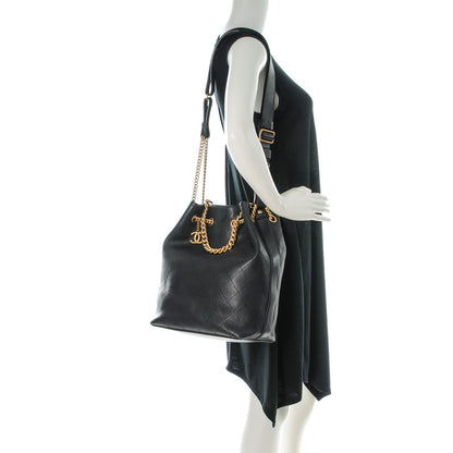Chanel Calfskin Quilted Small On My Shoulder Drawstring Bag Black 2 of 8