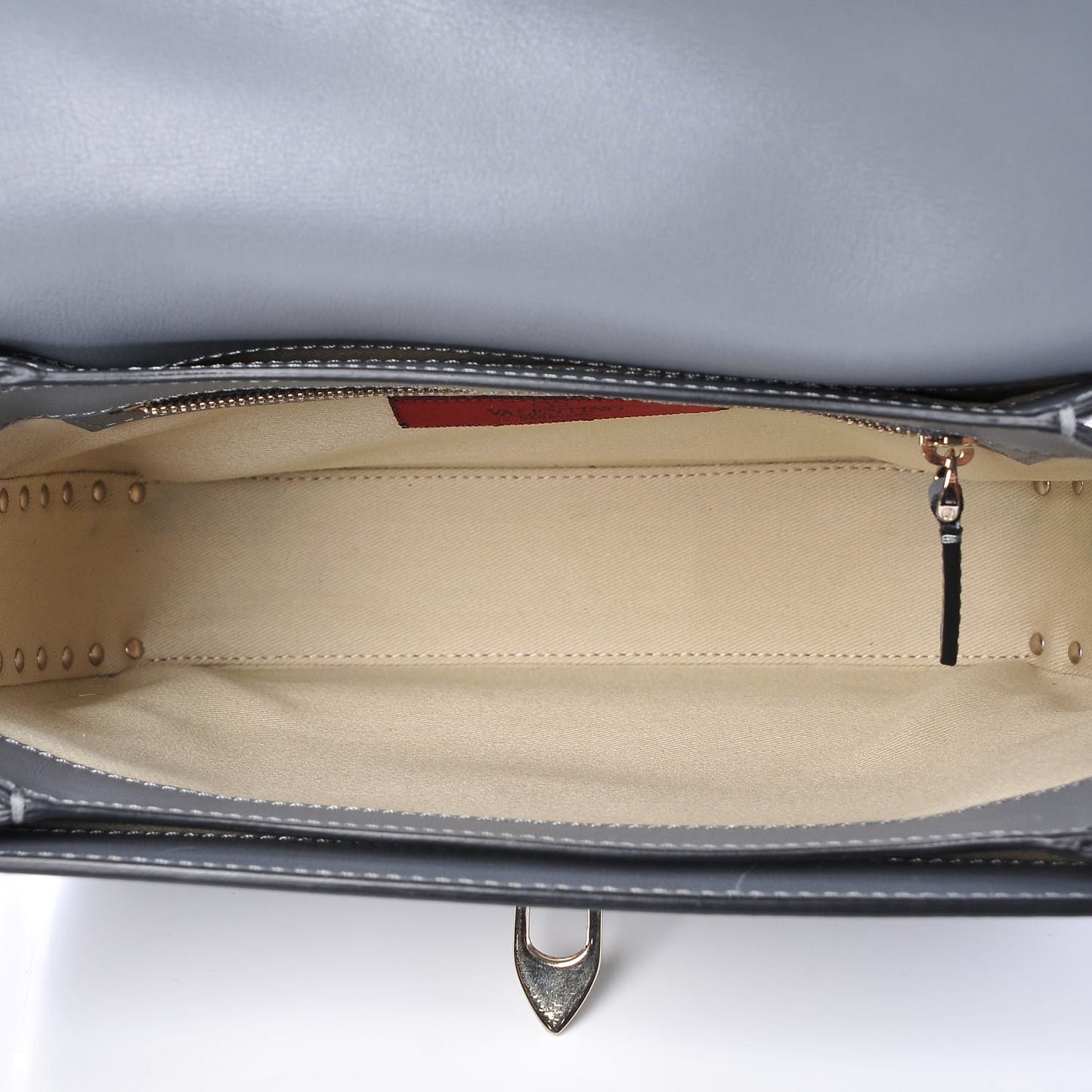 Vitello Medium Rockstud Flap Saddle Bag Light Stone