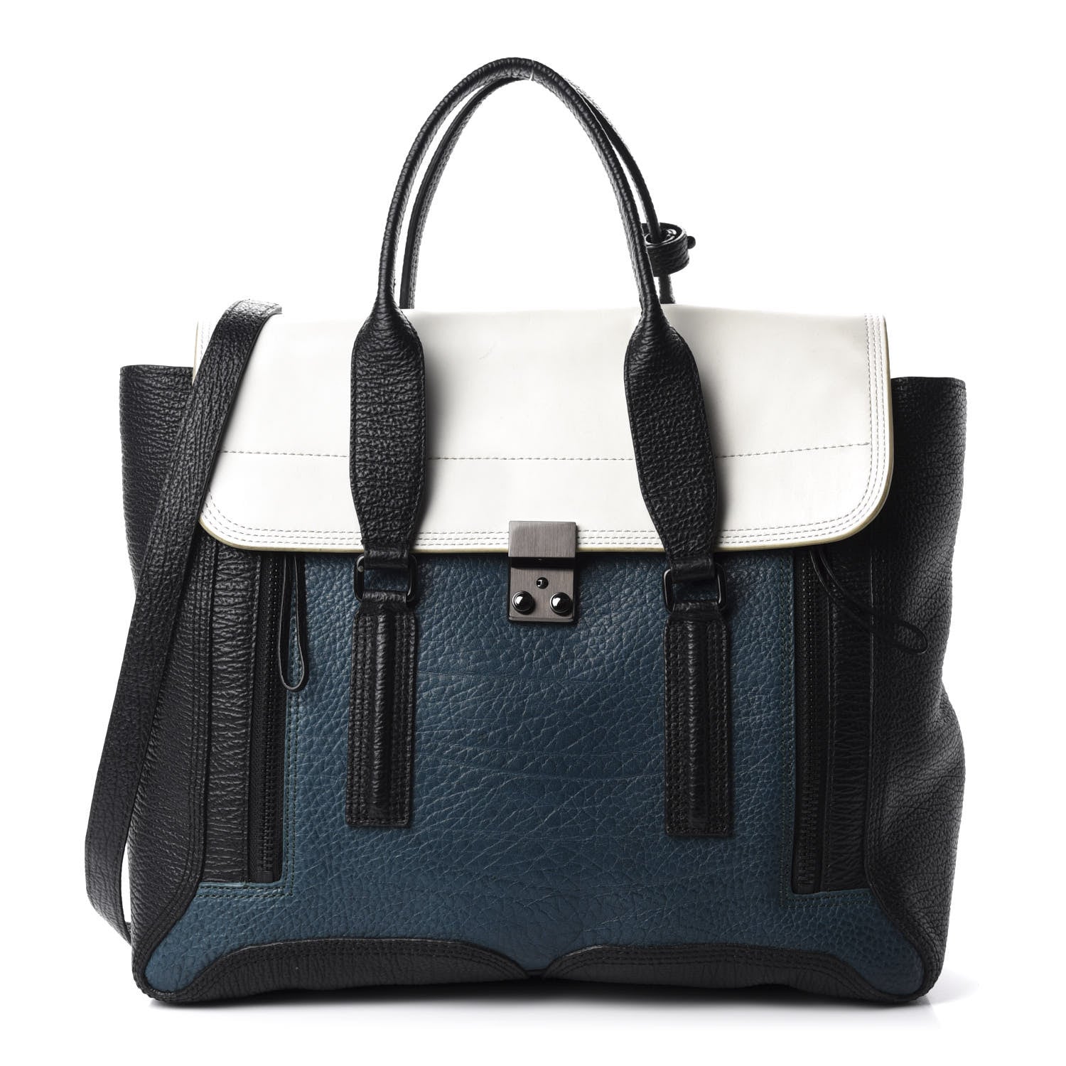 3.1 Phillip Lim 3.1 Textured Calfskin Colorblock Large Pashli Satchel Dark Teal 1 of 9