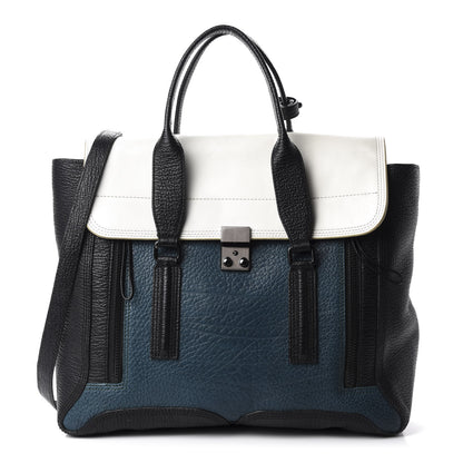 3.1 Phillip Lim 3.1 Textured Calfskin Colorblock Large Pashli Satchel Dark Teal 1 of 9