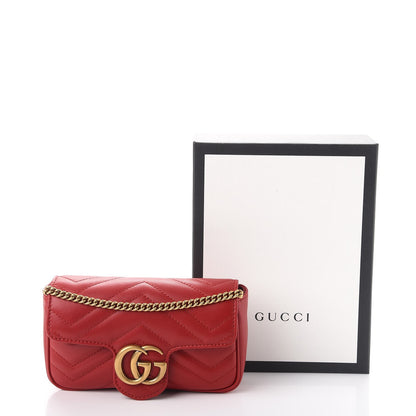 Gucci Calfskin Matelasse Super Mini GG Marmont Shoulder Bag Hibiscus Red 10 of 10