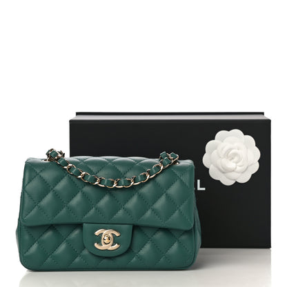 Chanel Lambskin Quilted Mini Rectangular Flap Dark Green 11 of 11
