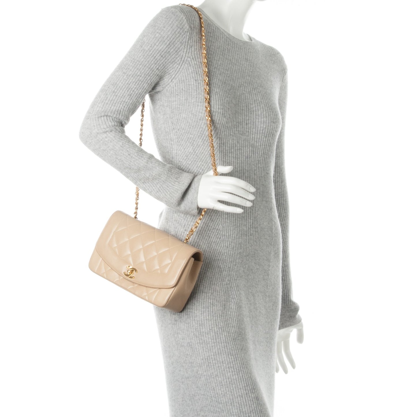Lambskin Quilted Small Single Flap Beige