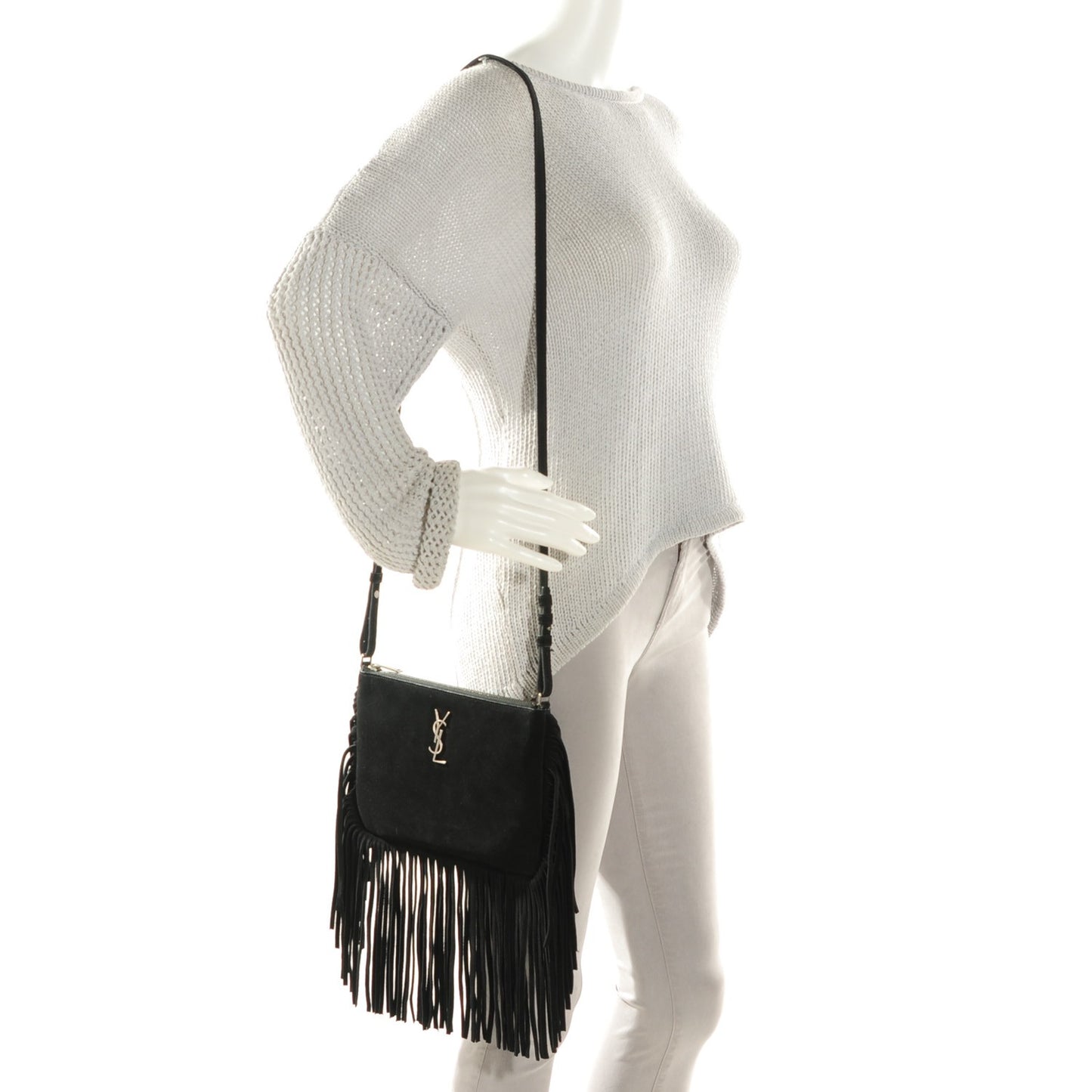 Suede Fringe Crossbody Bag Black