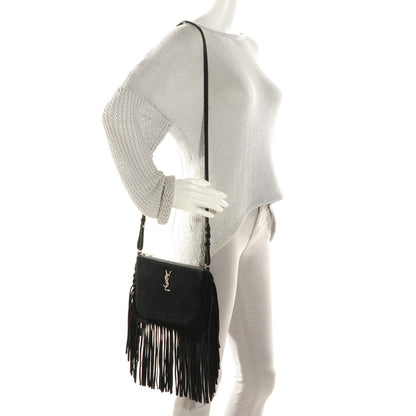 Saint Laurent Suede Fringe Crossbody Bag Black 2 of 6