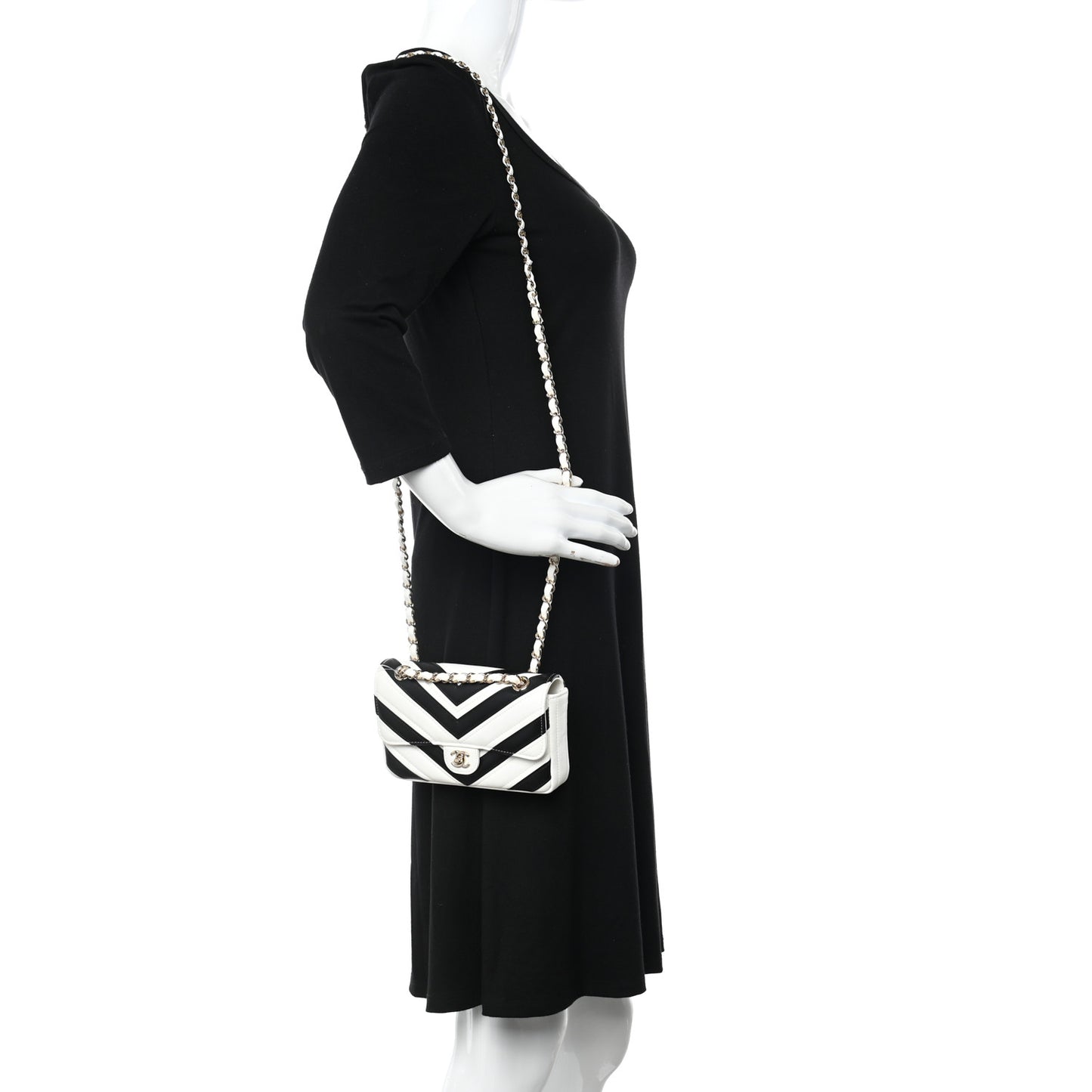 Lambskin Chevron Stitched Flap White Black