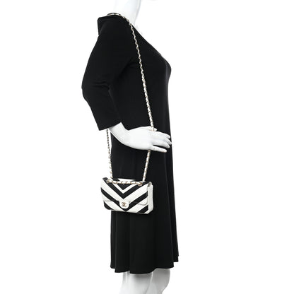 Chanel Lambskin Chevron Stitched Flap White Black 2 of 14