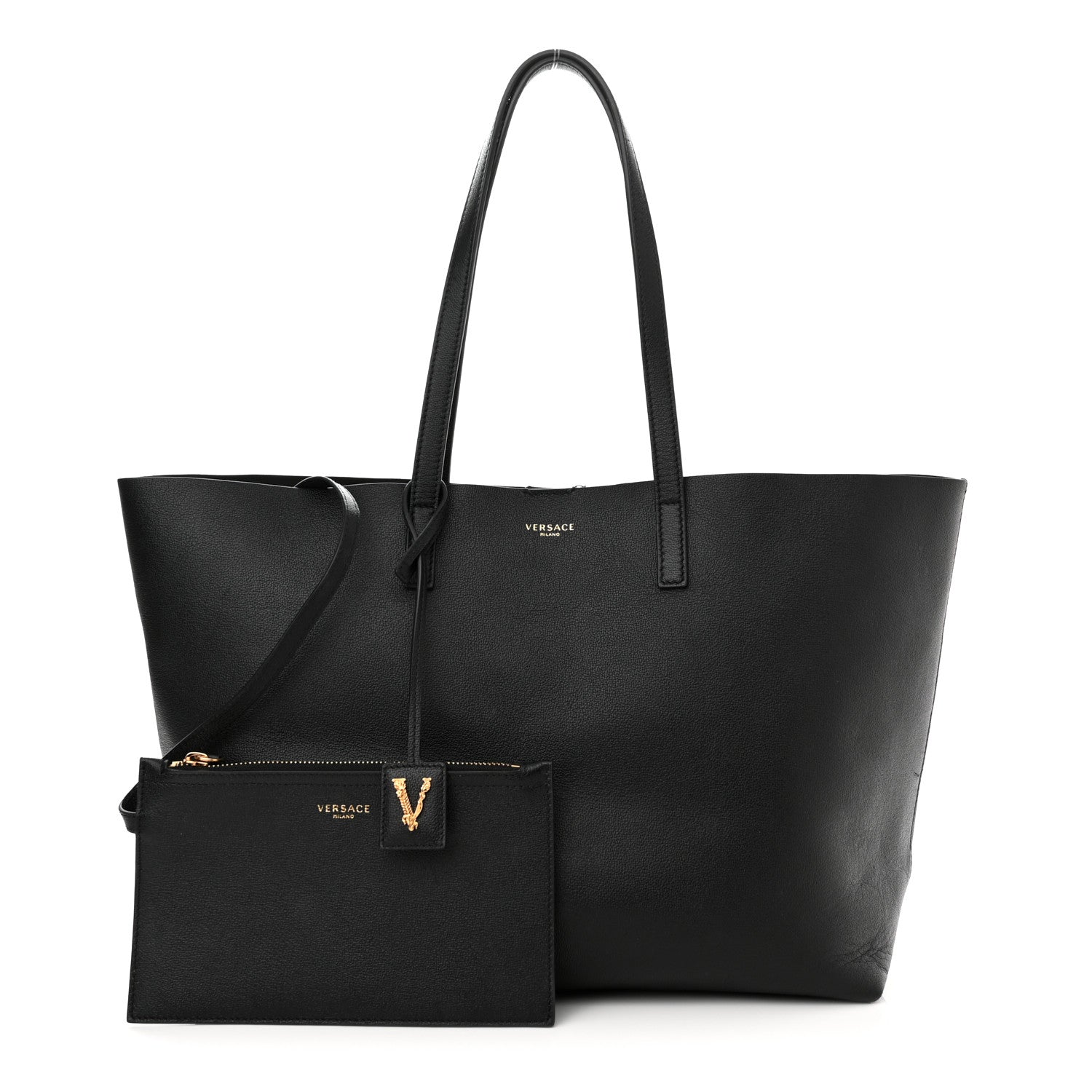 Versace Calfskin Virtus Tote Black 1 of 13