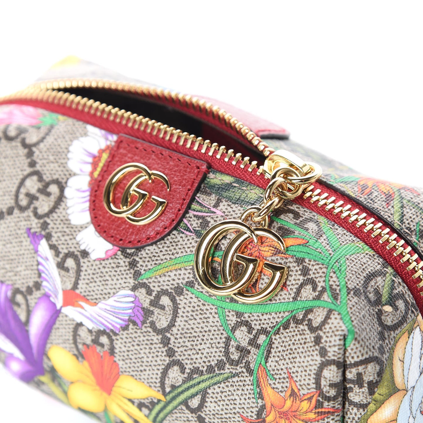 Soft GG Supreme Monogram Flora Calfskin Small Ophidia Cosmetic Case Beige Ebony Multicolor Rosso