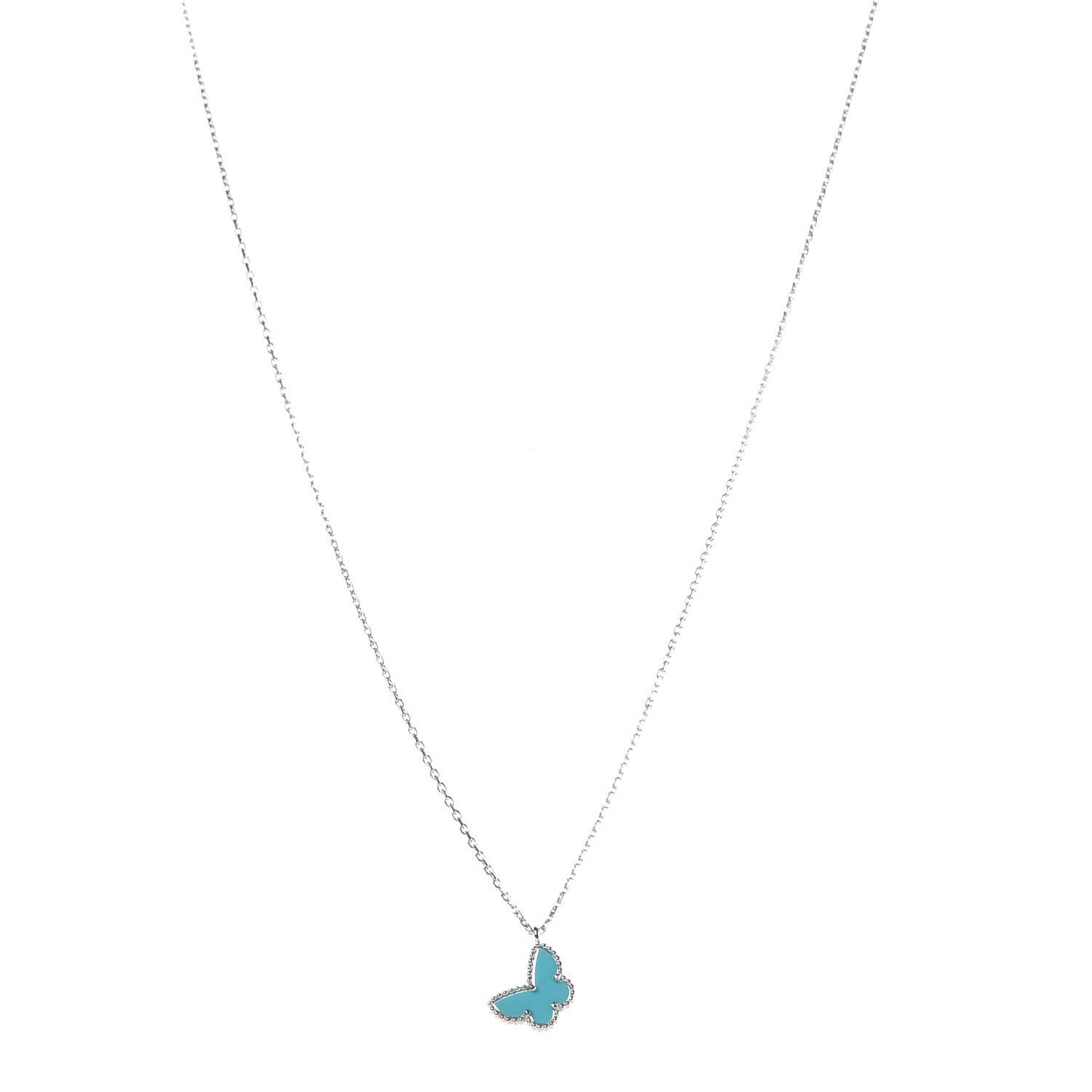 18K White Gold Turquoise Sweet Alhambra Butterfly Pendant Necklace