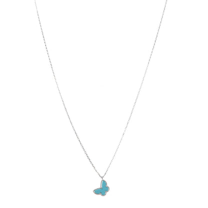 Van Cleef & Arpels 18K White Gold Turquoise Sweet Alhambra Butterfly Pendant Necklace 1 of 8