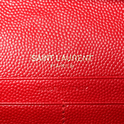 Saint Laurent Grain De Poudre Matelasse Chevron Monogram Envelope Chain Wallet New Red 5 of 9