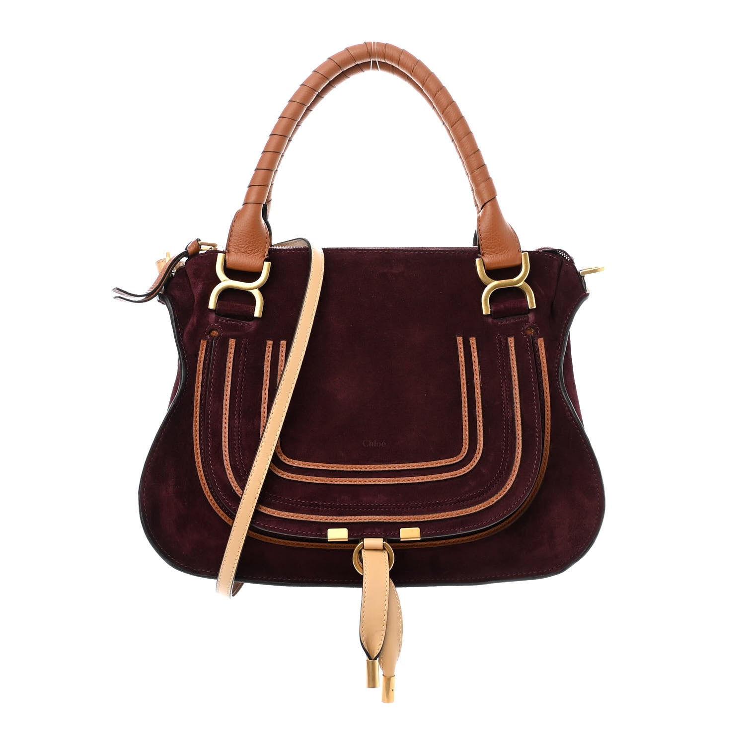 Chloe Suede Calfskin Braided Medium Marcie Double Carry Burgundy 1 of 12