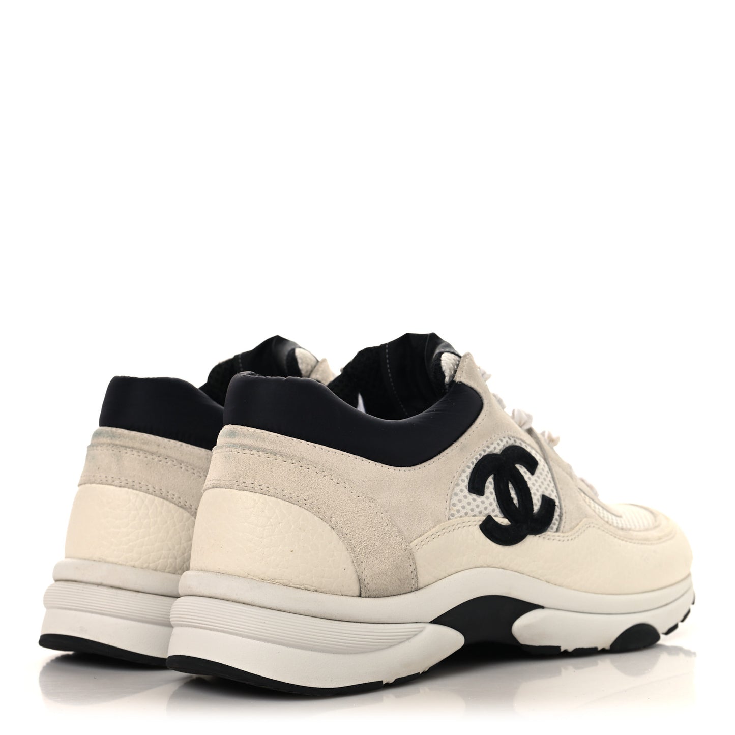 Mesh Suede Calfskin Grained Calfskin Womens CC Sneakers 41 White Black