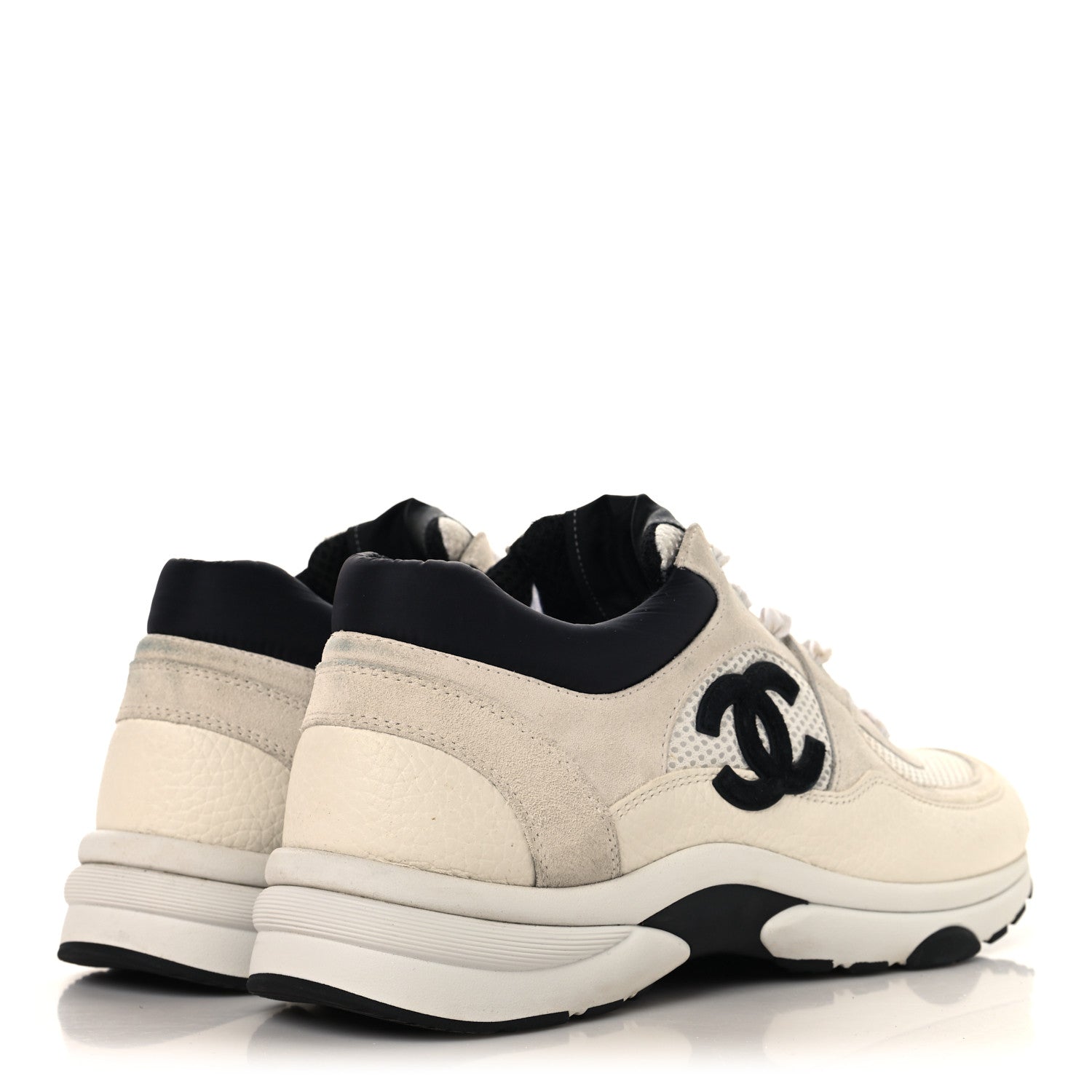 Chanel Mesh Suede Calfskin Grained Calfskin Womens CC Sneakers 41 White Black 5 of 11