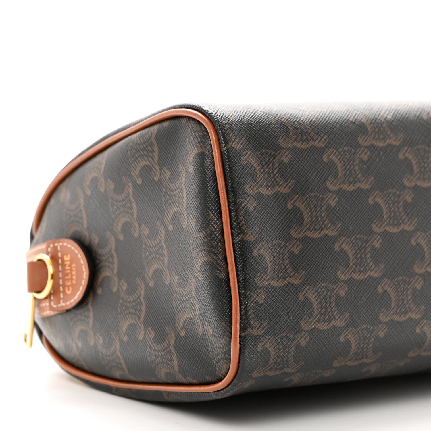 Celine Triomphe Canvas Calfskin Small Boston Bag Tan 9 of 10