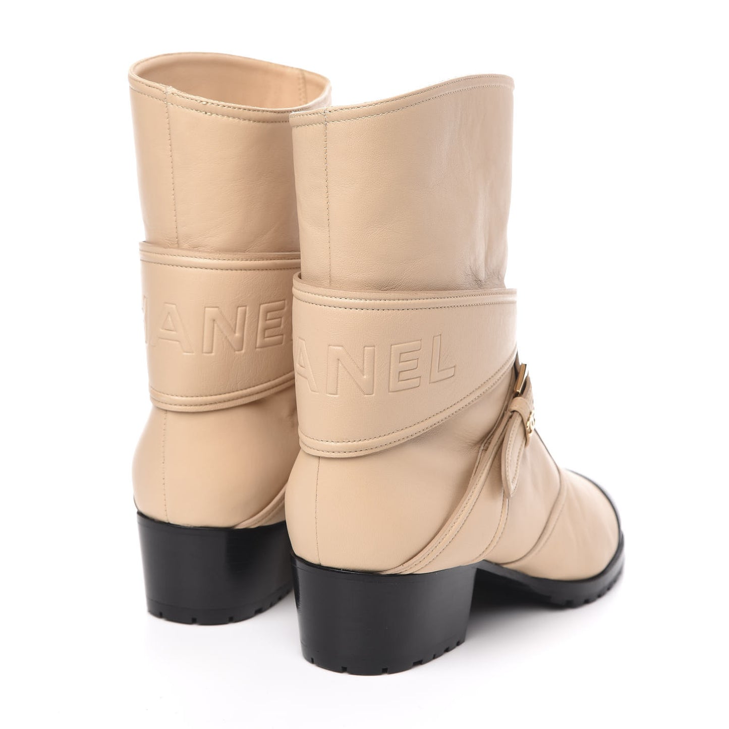 Lambskin Logo Cap Toe Short Boots 37.5 Beige Black