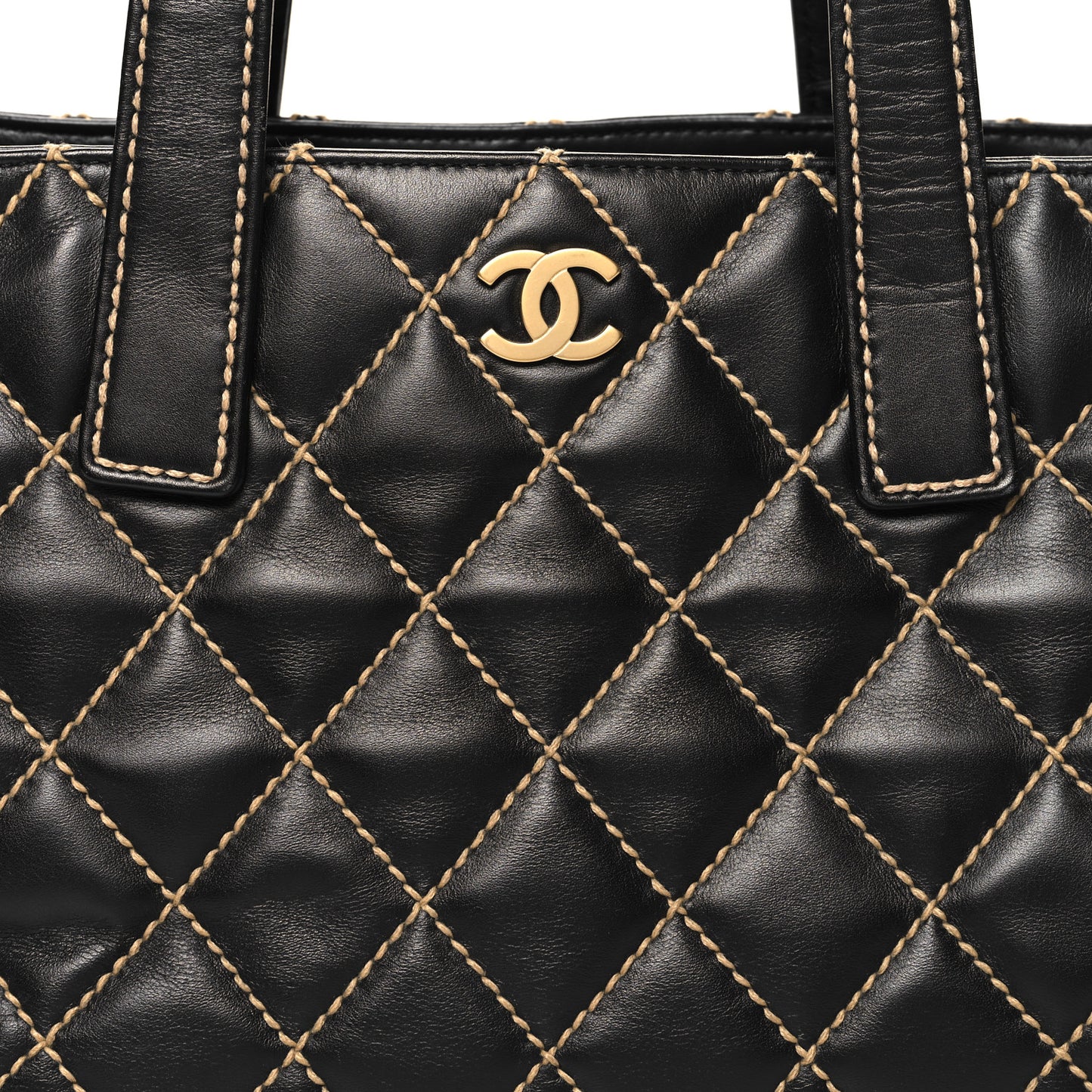 Calfskin Contrast Stitch Surpique Tote Black