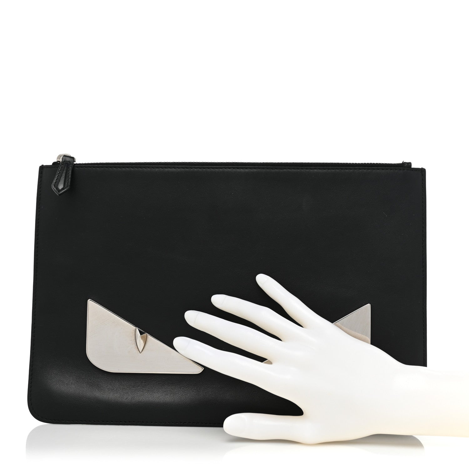 Fendi Vitello Century Metal Monster Eyes Pouch Black 2 of 10