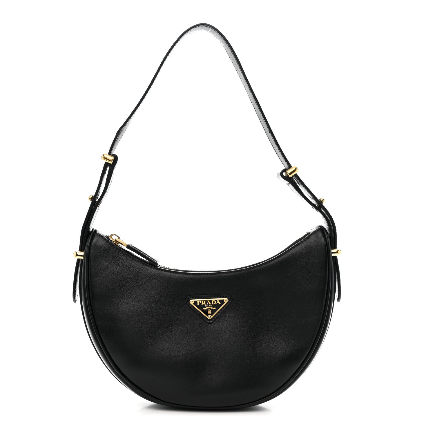 Prada Soft Calfskin Arque Shoulder Bag Black 1 of 9