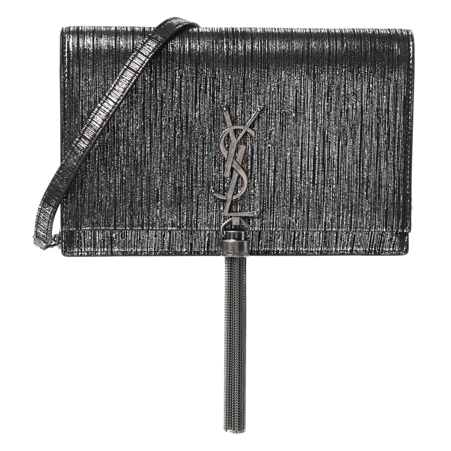 Saint Laurent Metallic Suede Classic Monogram Kate Tassel Chain Wallet Black Silver 1 of 8