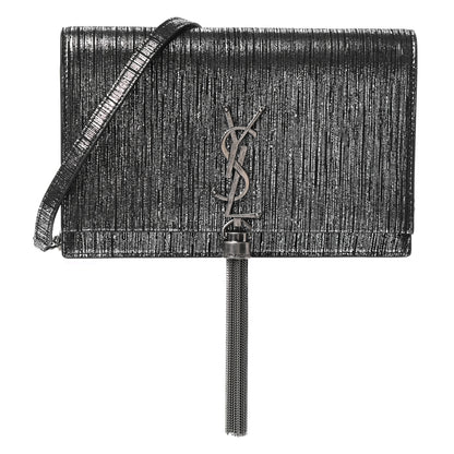Saint Laurent Metallic Suede Classic Monogram Kate Tassel Chain Wallet Black Silver 1 of 8