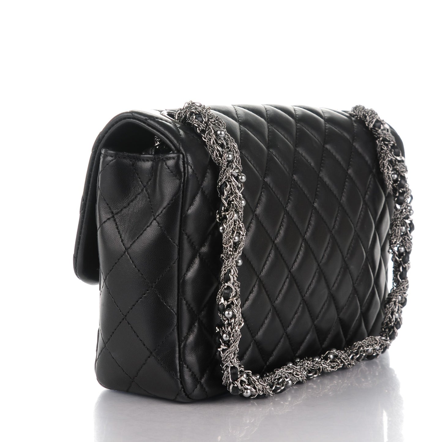 Lambskin Quilted Medium Westminster Pearl Flap Black