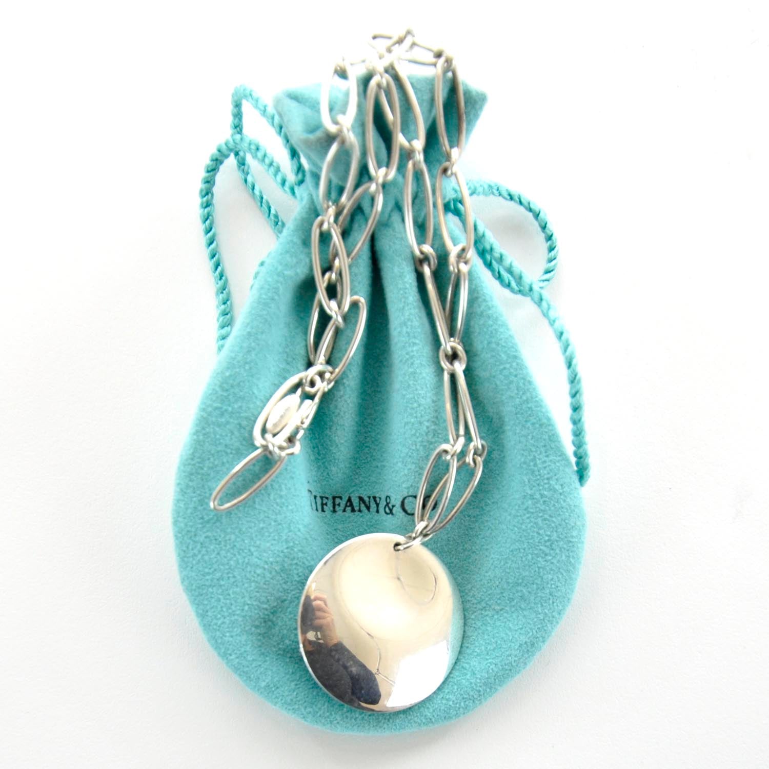 Tiffany Sterling Silver Elsa Peretti Round Disc Pendant Necklace 4 of 5