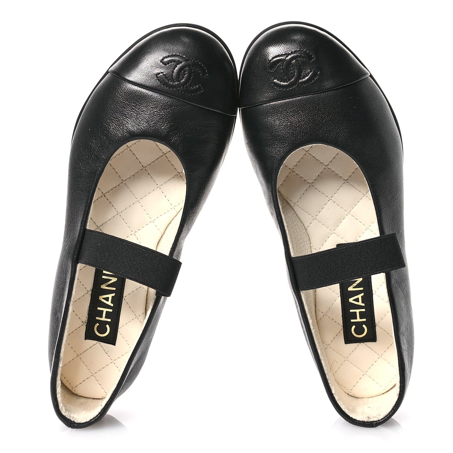 Lambskin Cap Toe CC Mary Jane Flats 36.5 Black